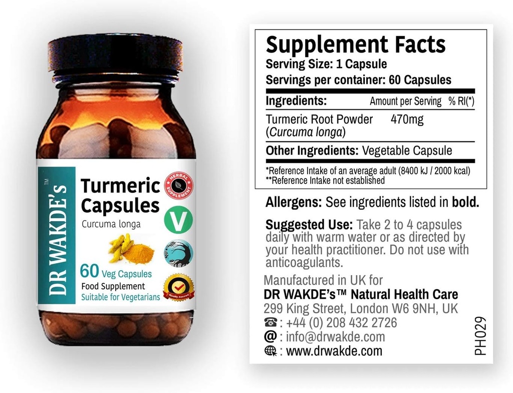 DR WAKDEs gurkmeja kapslar (Curcuma Longa, 60 Veg Caps, Plant-Based Supplement, Ayurvedic Herb, All Natural, Vegan)
