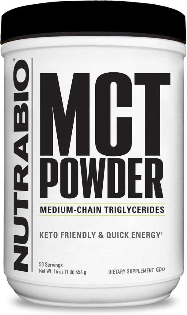 NutraBio MCT Powder, Medium Chain Triglyseridit, Lean Weight Gain, Keto Friendly, 1 lb.