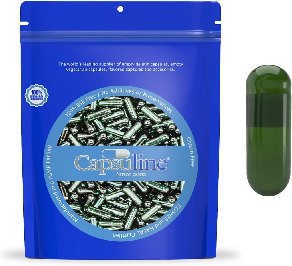 Capsuline Chlorophyll färgade storlek 00 tomma veganska kapslar - 1000 greve - Tom Veggie Pill Capsules - DIY Vegetable Capsule Fyllning - Tomma Caps - Kosher Non-GMO Certified (Gröna)