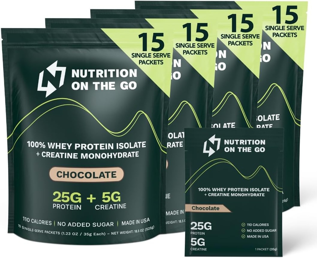Nutrition On The Go Whey Protein Isolate Packets Creatine ... 25g Protein + 5g Creatine...