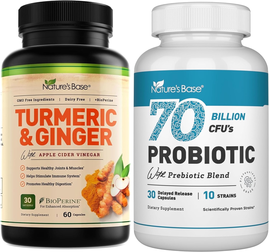 Nature's Base Turmeric & Ginger 60 ist + Probiootit 70 miljardia PMY 30 t