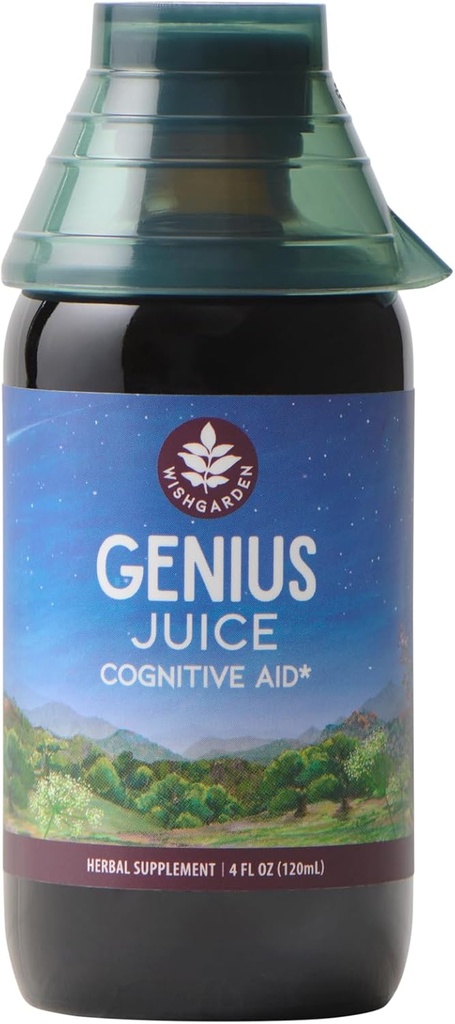 ToivoaGarden Yrtit Genius Juice - Liquid Herbal Nootropic Brain Booster Supplement for Focus, Clarity, Keskittäminen ja energia Ginkgo Biloba & Gotu Kognitiivinen tuki, Ei kofeiini, 4oz