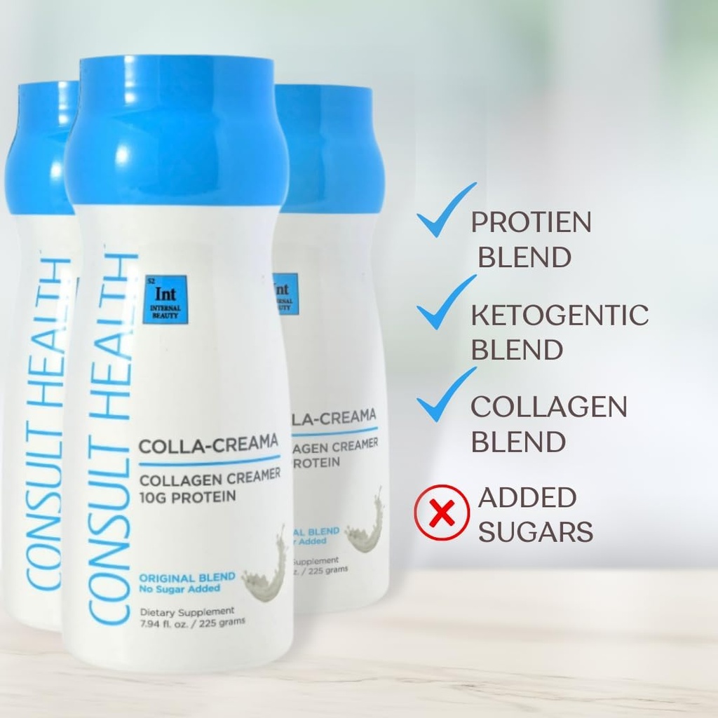 Consult Health - Colla-Creama Collagen Creamer Supplement - 10g Protein - Ketogeeni Blend - Powder Coffee Creamer - Coconut Oil, Energy Boosting MCT Oil - Ei lisättyä sokeria - 7.94 oz