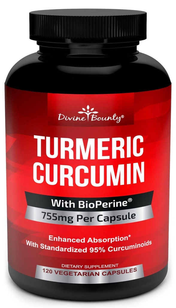 Turmeric Curcumiini BioPerine Black Pepper Extract - 755 mg per kapseli, 120 Veg. Kapselit - GMO vapaa tumeric, standardoitu 95% Curcuminoidit maksimaalinen teho
