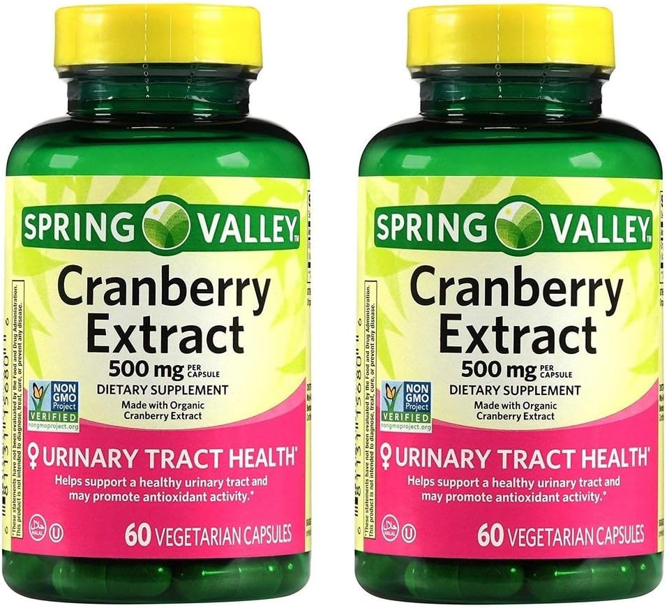 Spring Valley Cranberry Extract virtsateiden terveys, ravintolisä, antioksidantti terveys, 60 kreivi, 500 mg per kapseli (pakkaus 2)