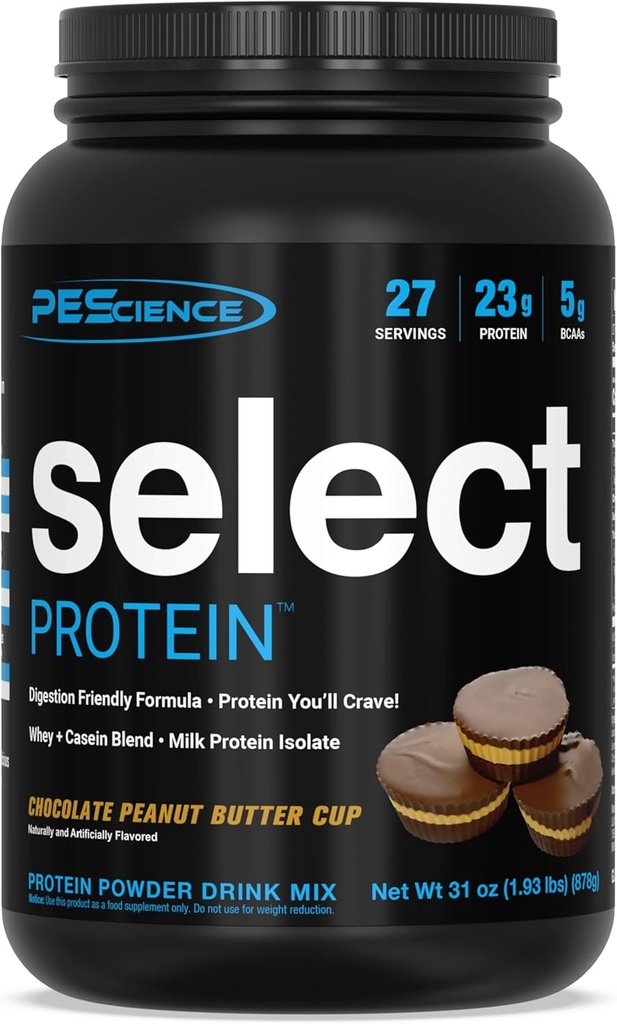PEScience Select Protein Powder, Whey and Casein Blend, Clean Protein Powder for Women and Men, Low Calorie, Low Carb, Keto Friendly, Gluteeniton - Chocolate Peanut Butter Cup - 27 Tarjoilut
