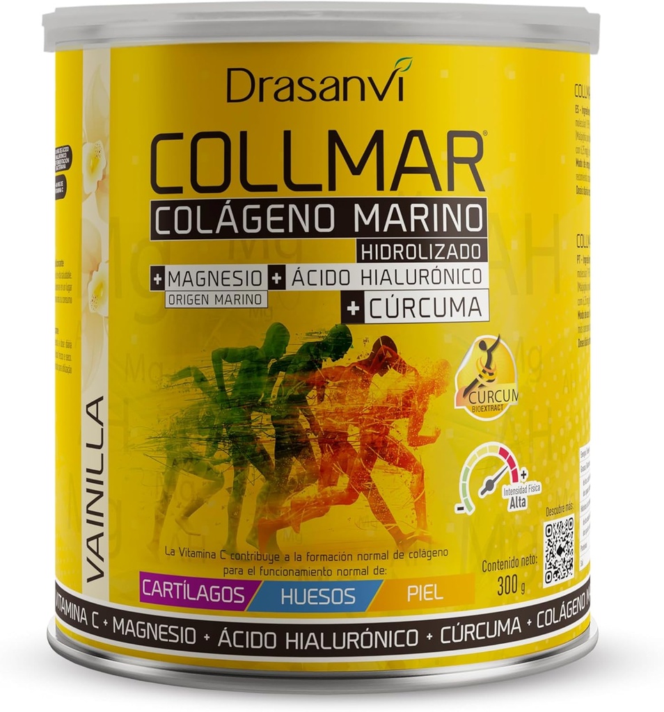 Drasanvi COLLAR Hydrolysed Collagen ja magnesiumia ja turmeeria 300g jauhe Vanilla Flavor - lihasten kasvua ja gluteeniton