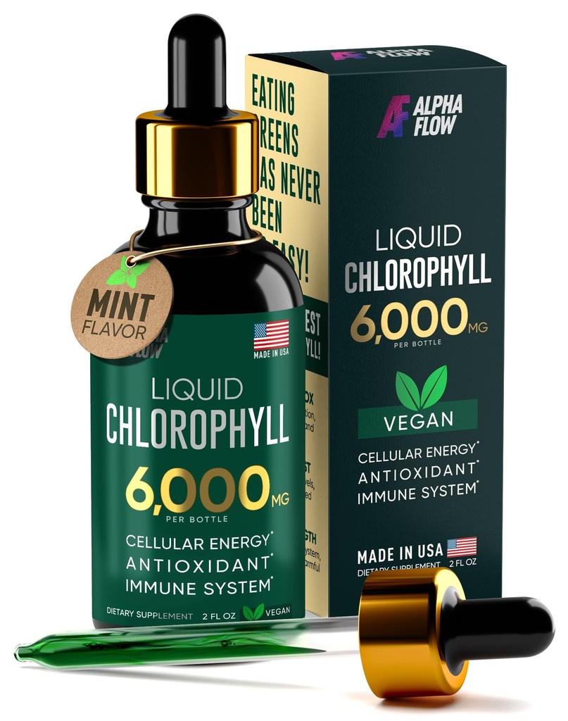 Klorofyllin nestemäiset tippurit 6000 mg - Premium-nestemäinen klorofyllin täydennysosa - All-in-One-antioksidantti immuunikoostumuksen, energian lisäyksen, digestion tuen ja nopean detox - ei-GMO, vegan