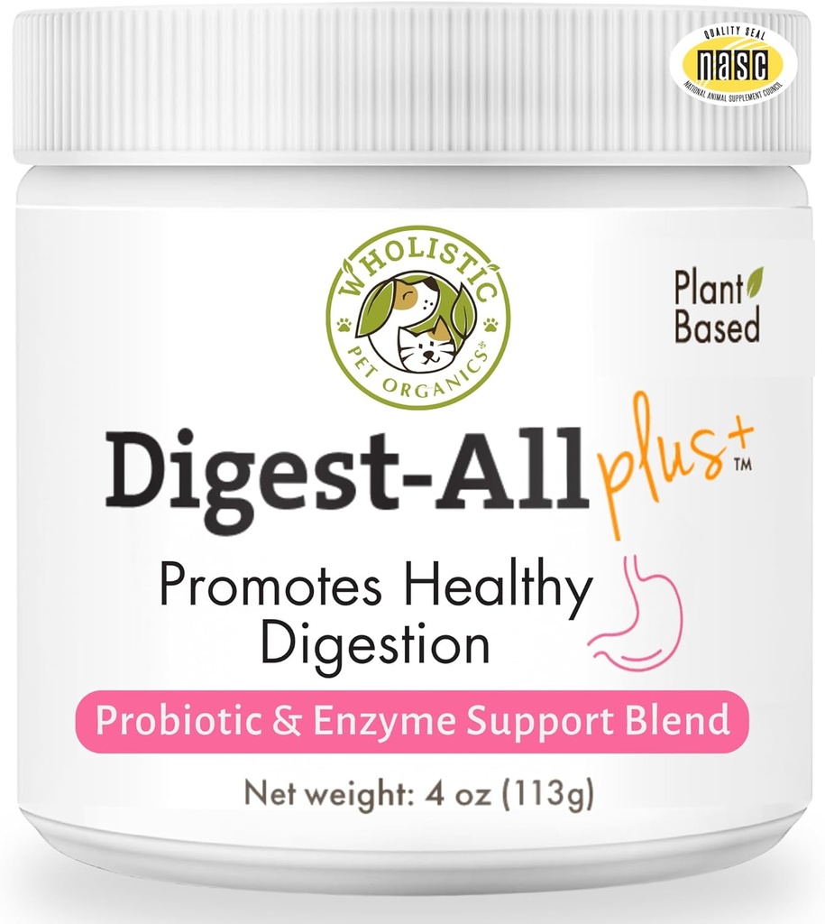Vaalea Pet Organics Probiootit koirille digestiivinen Enzymes & Prebiotic Fiber - 4 Oz - Päivittäinen Cat & Dog Probiootit Ruoansulatuskanavan terveys, Antiripuli & Gut tuki - Natural Powder Supplement
