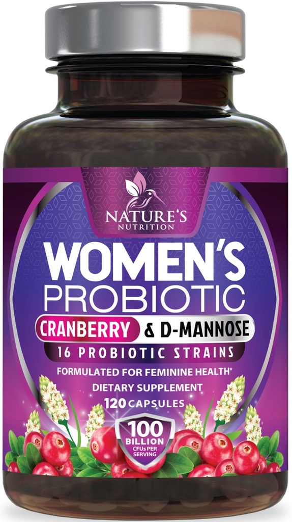 Probiotika för kvinnor 60 miljarder CFU - 16 stammar, Prebiotika & Cranberry, PH Balance, Digestive Health, Vaginal & Immune Support, Womens Probiotic för Gut Health, Shelf Stable - 120 kapslar