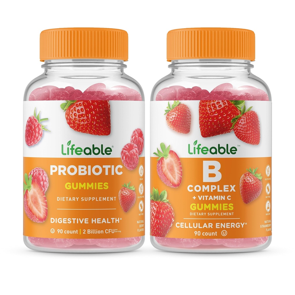 Elinkelpoinen Probiootti 2 Miljardia PMY + B Complex, Gummies Bundle - Suuri Maku, Vitamiini Supplement, Gluteeniton, GMO vapaa, purukumi
