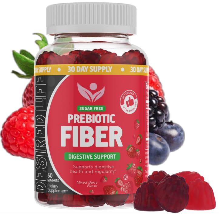 Sokeritonta prebioottikuitua Gummies aikuisille Lapset mixed Berry Flavor Plant Supplement naisten miesten, Päivittäinen Dgestive Health Säännöllisyys 60 Lukumäärä (Pack of 1)