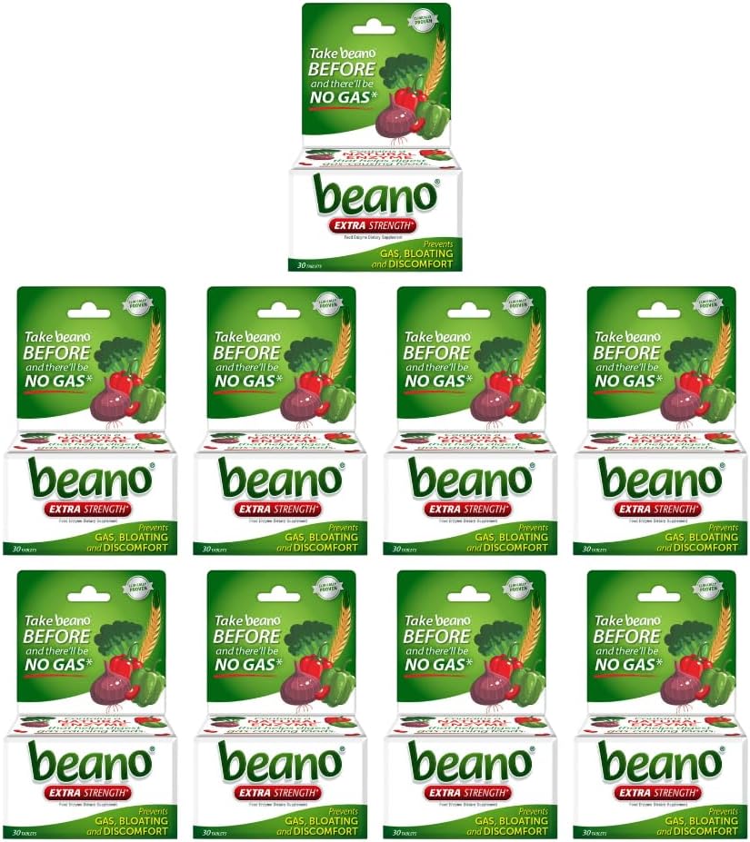 Beano Extra Strength, Digestive Enzyme Supplement, Prevents Gas, Bloating and Discomfort (Packaging May Vary) 30 Count Varje (Pack av 9)