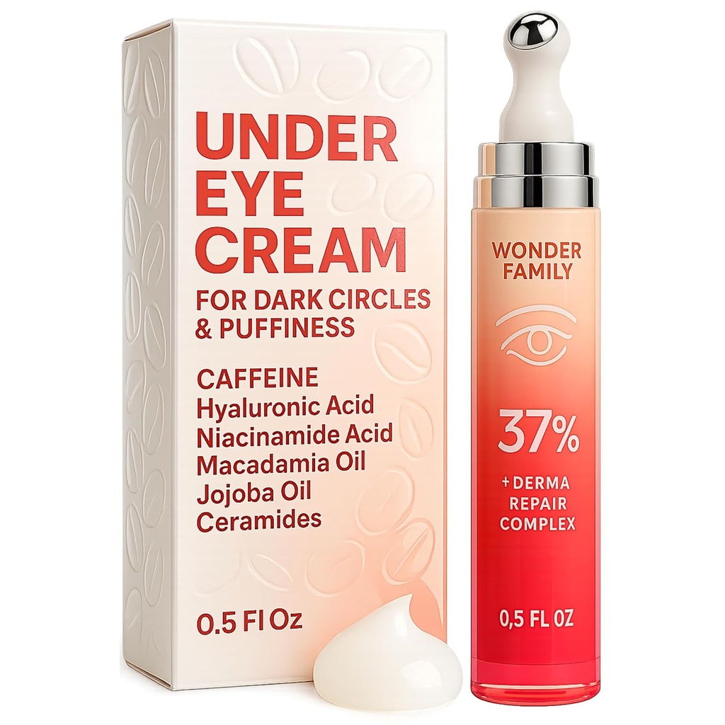 Koffein under ögonkräm för puffiness och väskor under ögon - Roller för puffiga ögon och mörka cirklar under ögonbehandling för kvinnor, män - Hyaluronsyra och Niacinamide Serum - Face Puffiness Reducer