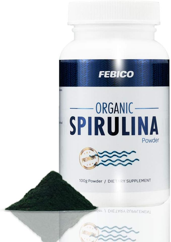 Premium Organic Spirulina Powder-Vegaani, Rikastettu B12-vitamiini, Phycocyaniini, energia Boost, ei-muuntogeeniset organismit, gluteeniton & ei-säteily, USDA, Naturland, Halal Certified-100g