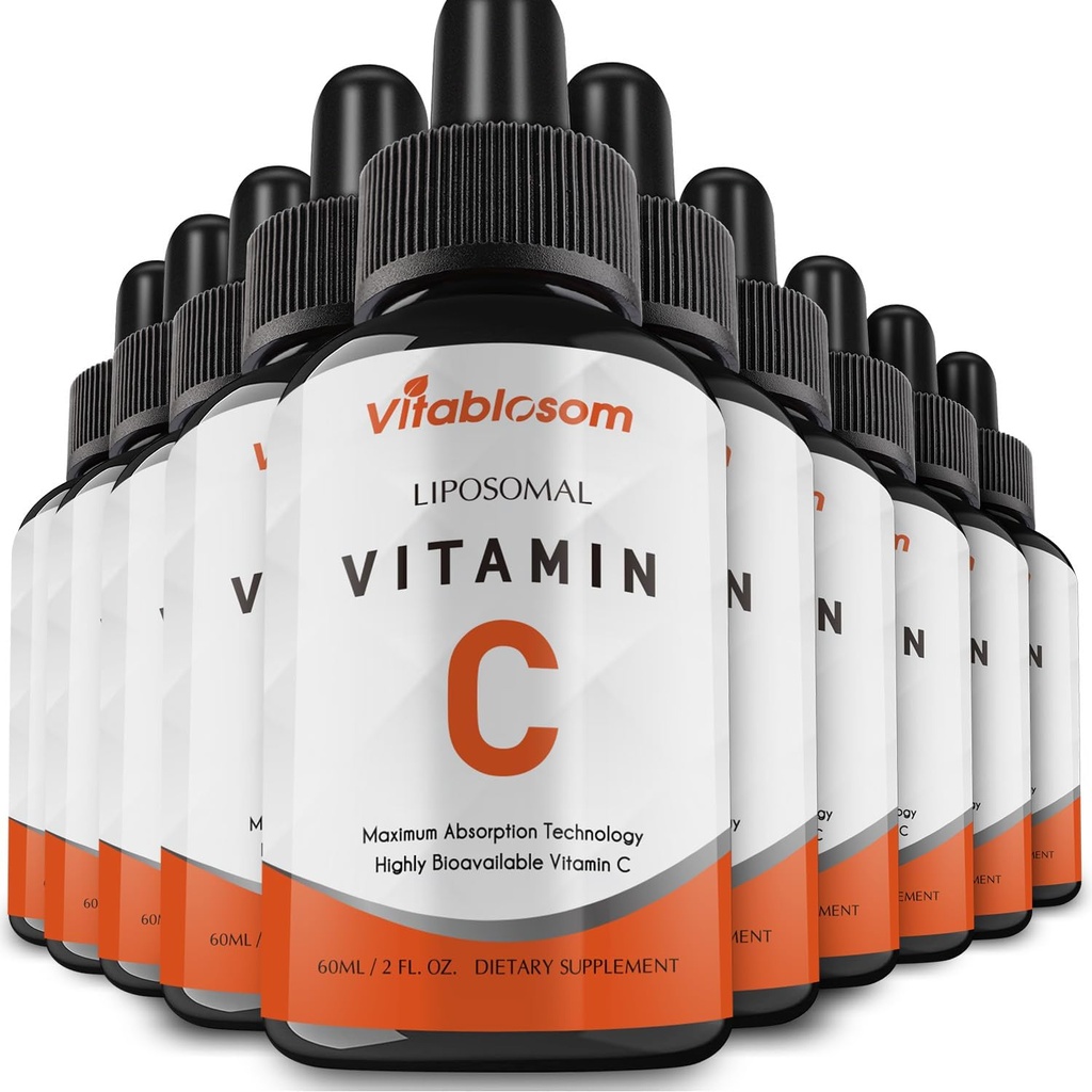 Liposomaalinen C-vitamiini 2000 mg nestemäinen aikuisille, suuri imeytyvä VIT C, Maksimoi C-vitamiini, hyvä immuunijärjestelmä & antioksidantti, 60ML (10 pulloa)