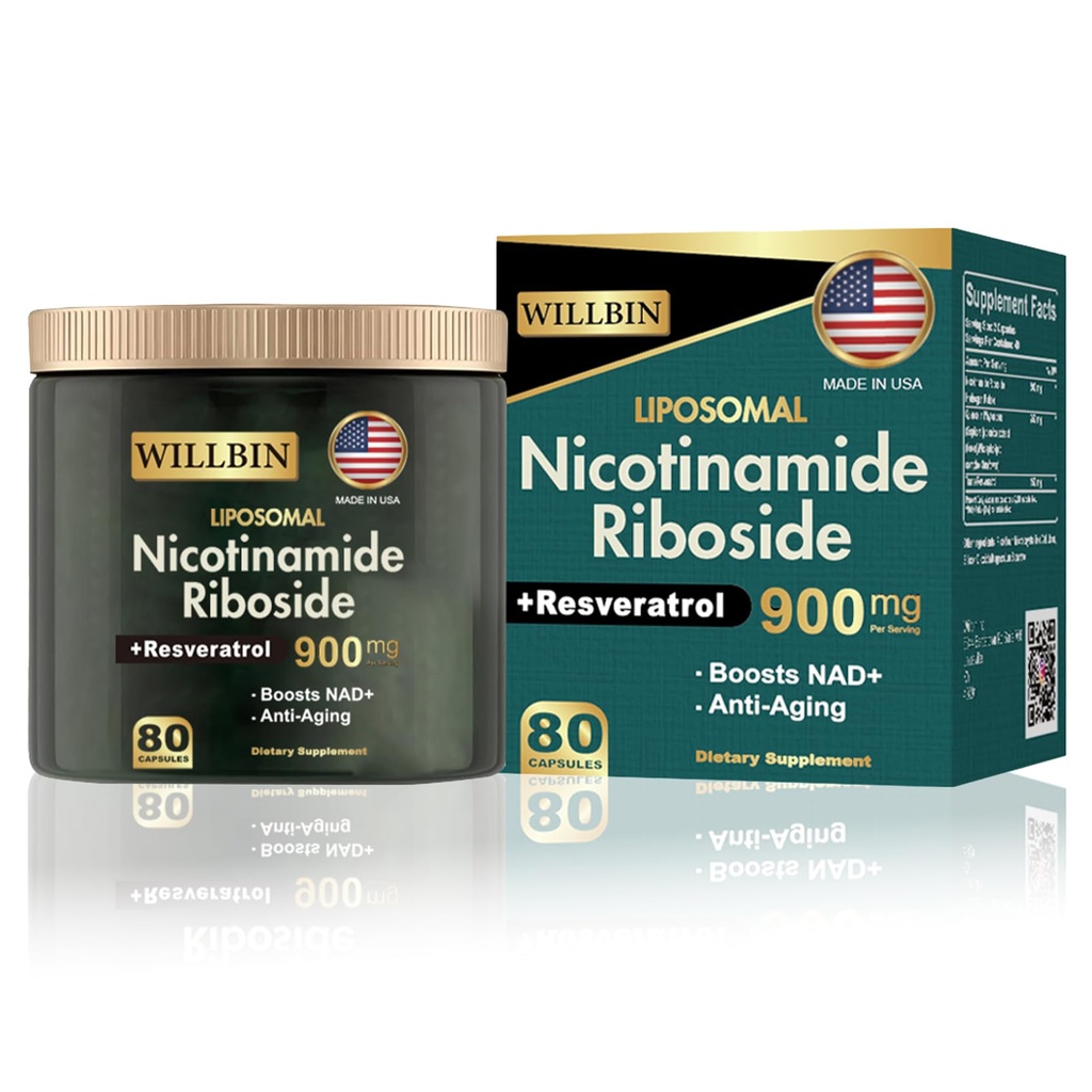 NAD+ Supplement - Liposomal Nikotinamidi Ribosidi, Resveratrol, Quercetin High Puhtaus NAD Supplement for Anti-Aging, Energy, Focus - 80 kapselia (40 Serving)