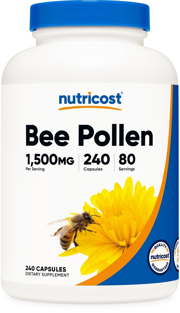Nutricost Bee Pollen (240 kapselia, 80 palvelinta) (1 500MG per palvelin) - Ei-GMO, GMP Compliant