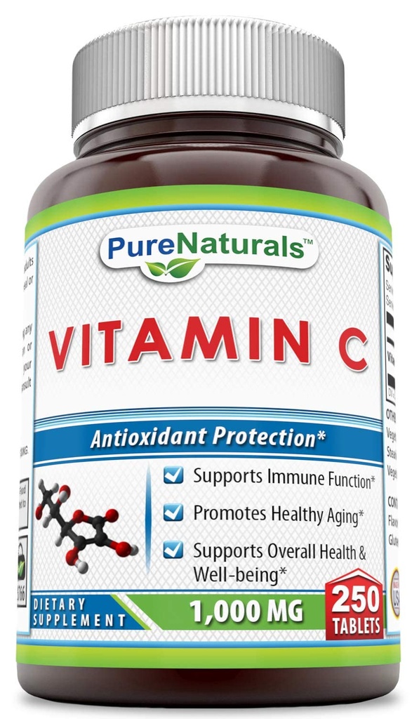 Puhdasta luonnon C-vitamiinia, 1000 mg 250 tablettia - Tukee immuunitoimintaa* -Tukee yleistä terveyttä ja hyvinvointia* -Promotes Terve ikääntyminen *