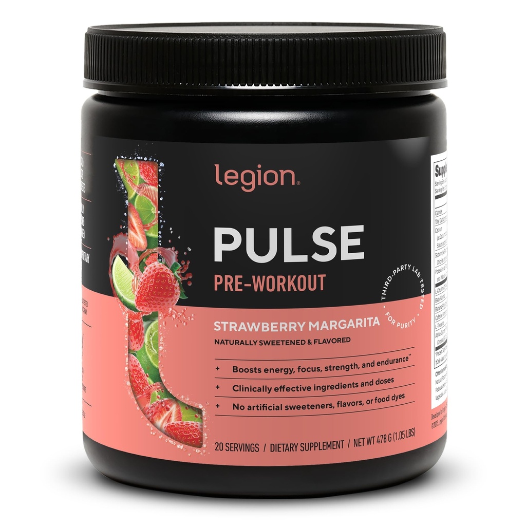 LEGION Pulse Pre Treenout - Kaikki luonnon typpioksidi esitreenausta Juoda Boost Energy, Creatiini ilmaiseksi, luonnollisesti makeutettu, Beta Alanine, Citroline, Alpha GPC (Strawberry Margarita)