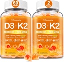 Vitamin D3 K2 5000IU / 10000 IU Gummies för vuxna - K2 D3 Vitamin Supplement med 600mg Calcium, K2 (MK-7) 200mcg, Magnesium, Zink, Omega-3 - Stöder Calcium Absorption och Immunhälsa