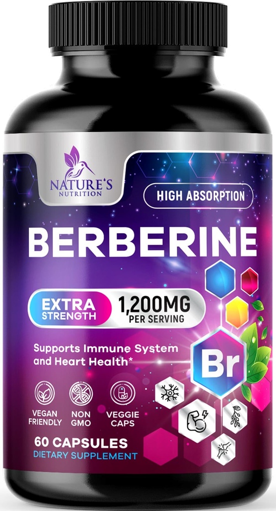Berberiini HCL 1200 mg täydennysosa - berberiini HCI kapselit Korkea Imeytyminen täydentää sydämen terveys ja immuuni tukea, suuri vahvuus, Gluteeniton, vegaaninen, ei-GMO- pillereitä - 60 kasviskapselit