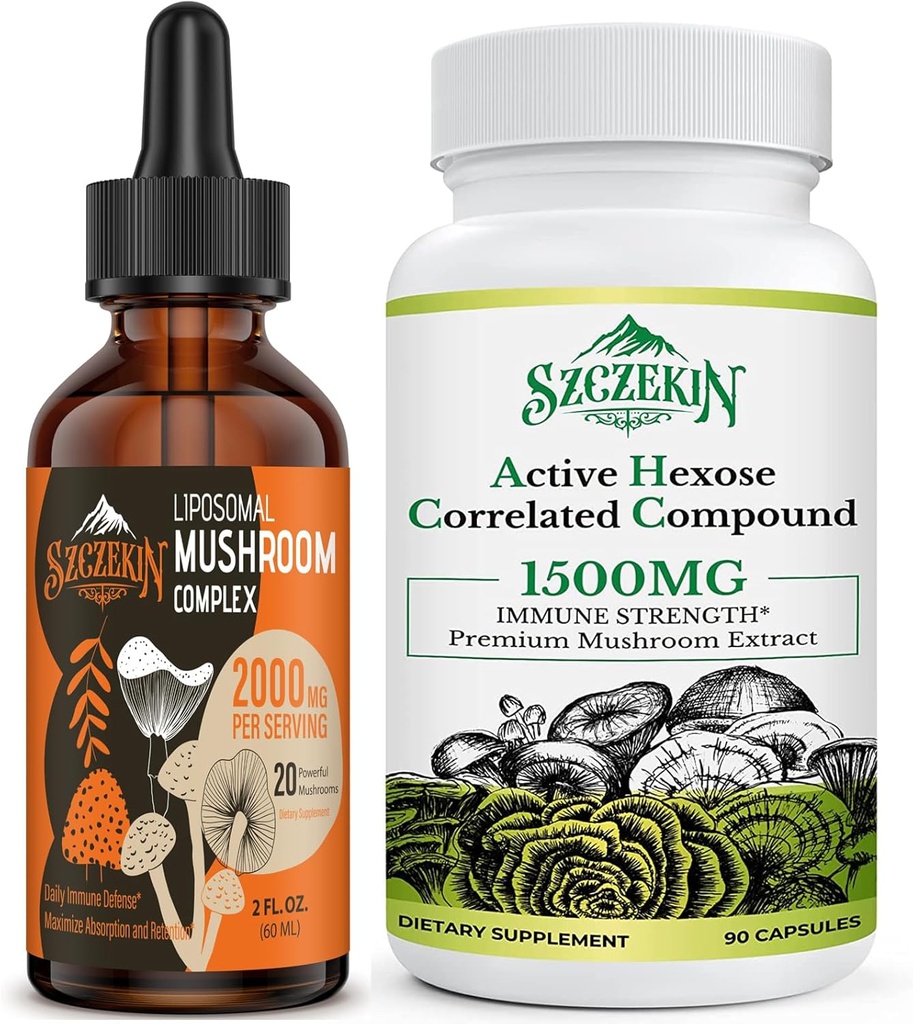 Aktiivinen Hexose Correlated Compound 1500 mg Supplement 90 Capsules Bundle 2000 mg Liposomal Mushroom Complex Drops 30 Servings