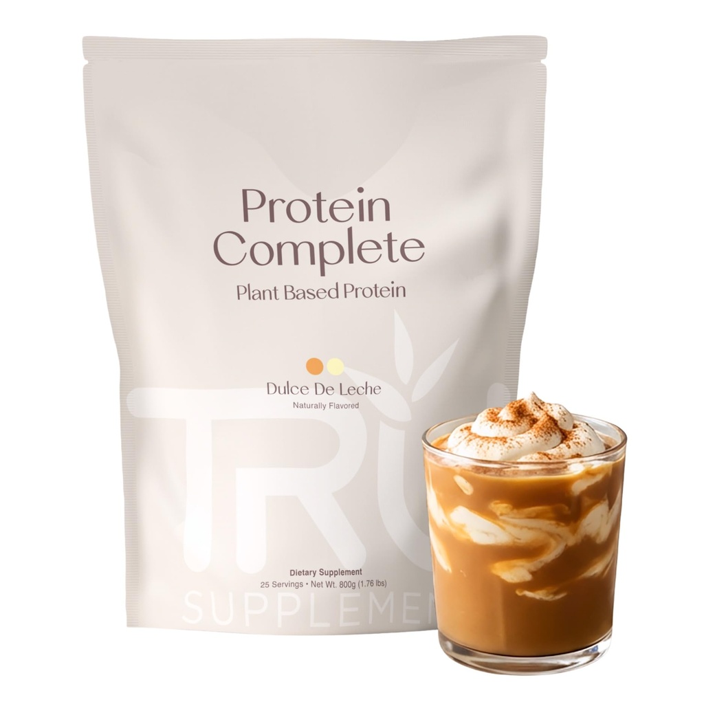 TRU Lisäravinteet Kasvipohjainen proteiinijauhe, BCAA, EAA, 20g Vegan Brown Rice & Pea Protein, 100 kaloria, 27 vitamiinia, ei keinotekoisia makuja 25 tarjoilua (Dulce De Leche)