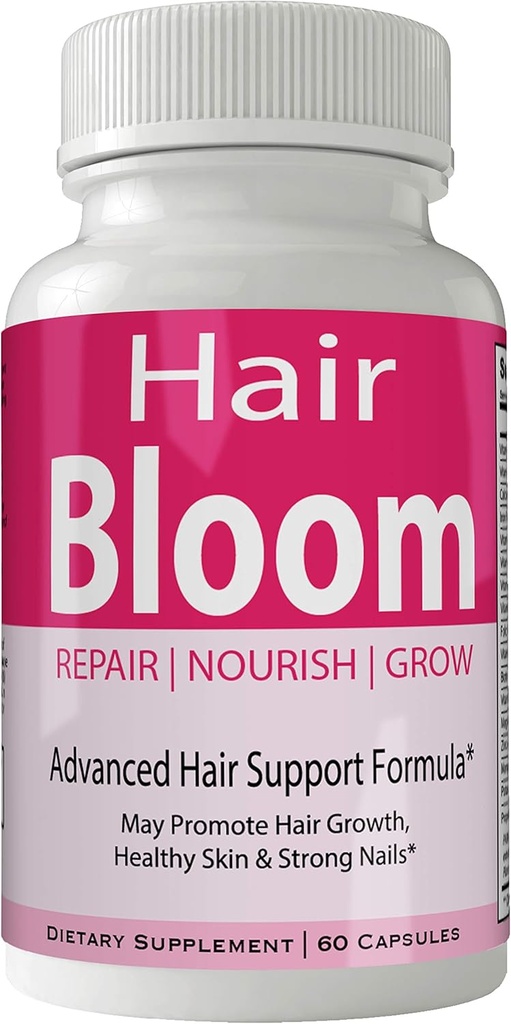 Hår Bloom Hair Growth Pills Skin och Nails Supplement - Avancerad Unique Hair Growth Vitaminer och Mineraler med Biotin - Gluten Free 60 Capsules