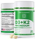 Uudet elementit D3 K2 10 000 IU magnesiumglykinaatti 500 mg - luunterveys, immuunituki, energia & mieliala - ei-muuntogeenisiä organismeja, gluteenittomia, sokerittomia sohvia naisille ja miehille (60 softgelia)