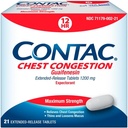 Contac Chest Congestion, Maximum Strength Expectorant Controls Cough och Thins and Loosens Mucus, Extended Release Tablets, Guaifenesin 1200 mg, Extended Release Tablets, 21 Count