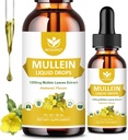 4-in-1 Mullein Lehdet Extract Drops for Keuhkojen - Hengitysteiden tuki ja Keuhkojen puhdistus, Müllein Liquid Supplements with Elderberry, Marshmallow Root & Orange Peel, Natural Flavor, 1 Fl Oz (2 pakkaus)