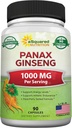 aSquared Nutrition Natural Korean Panax Ginseng (1000mg Max Strength)-90 kapslar Root Extract Complex (Red & White), High Dosage Ginsenosides i frön, asiatisk Powder Supplement, tablettpiller för energi