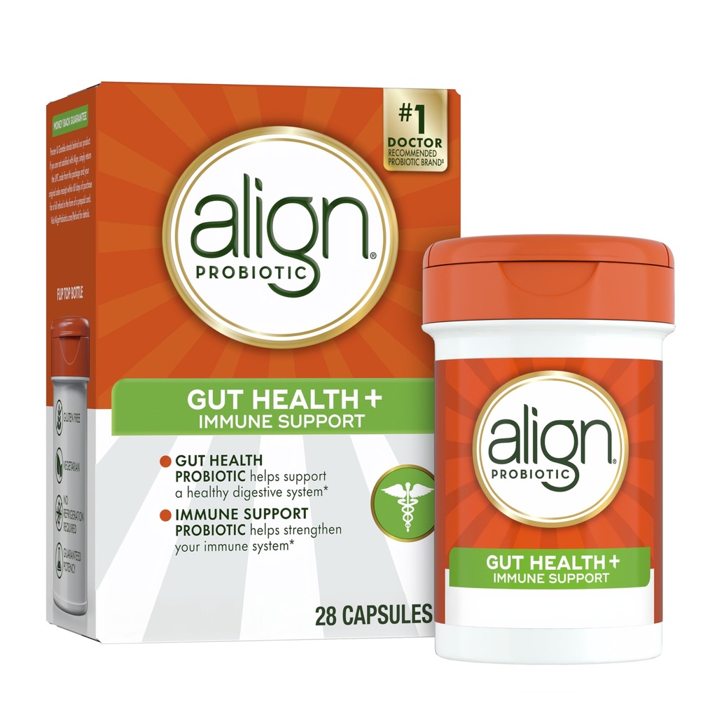 Align Probiootti, Gut Health + Immuunituki Probiootti, Probiootit naisille ja miehille, Probiootit digestiiviselle terveydelle ja immuuniterveydelle, #1 Tohtori suositeltava tuotemerkki‡, 28 kapselia