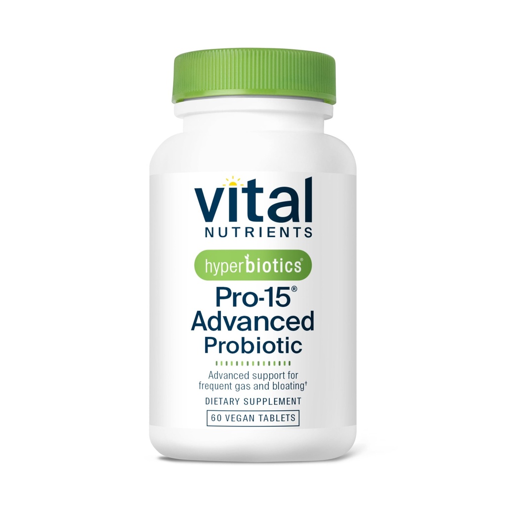 Hyperbiotika Vital Nutrients Pro-15 Avancerad Probiotika för kvinnor och män | 15 Stammar + Kiwifruit | Kliniskt Studerade Dagliga Probiotika för Digestive Health, Gas & Bloating | 60 Vegan tabletter