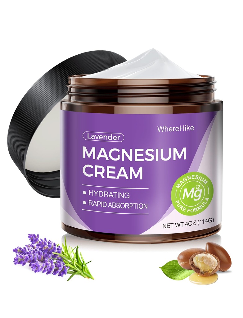 Natural Updateal Magnesium Cream for Sleep, Nighttime Magnesium Lotion for Pain and Leg Cramps, Muscle Relaxation, Calm, Syvä Hydration for Skin Care.(Lavender)