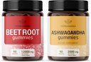 HERBAMAMA Beet Root ja Ashwagandha Kit - Bundle of 12000 mg Beet Root with Black Pepper & 2000 mg Ashwagandha Root Gummies - Vegaani, Liivate vapaa, ei GMO