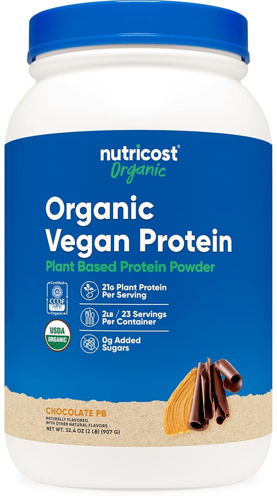 Nutricost Organic Vegan Protein Suklaa Maapähkinävoi (2 LB) - Gluteeniton, GMO-vapaa