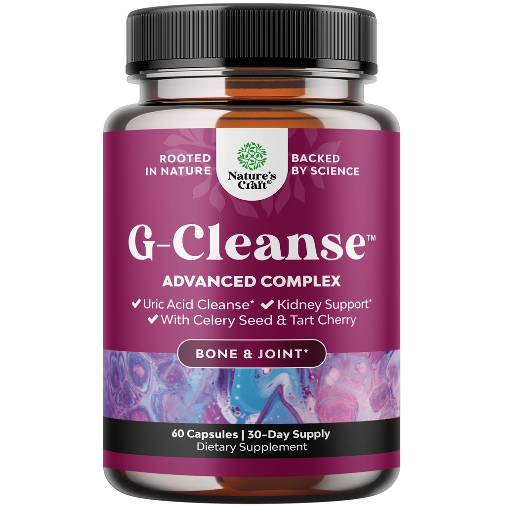 Natures Craft G-Cleanse Uric Acid Supplement - Uric Acid Cleanse for Joint & Munuaisten tuki - Munuaisten Cleanser with Chanca Piedra, Tart Cherry Extract, Sellerin Seed Extract kapselit - 60