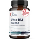 Design för hälsa Ultra Methylated B12 + Methyl Folate - Vitamin B12 Methylcobalamin och folattillskott, Adenosylcobalamin & 5-MTHF för Nerve, Cellular Energy + Methylation Support (90 kapslar)