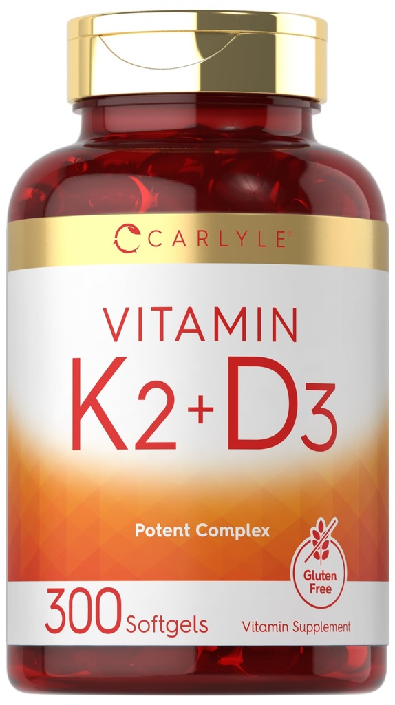 Carlyle-vitamiini K2 D3 täydennysosa ... 300 Softgels... 200 mcg K2 MK7 & 10 000 IU D3 ...