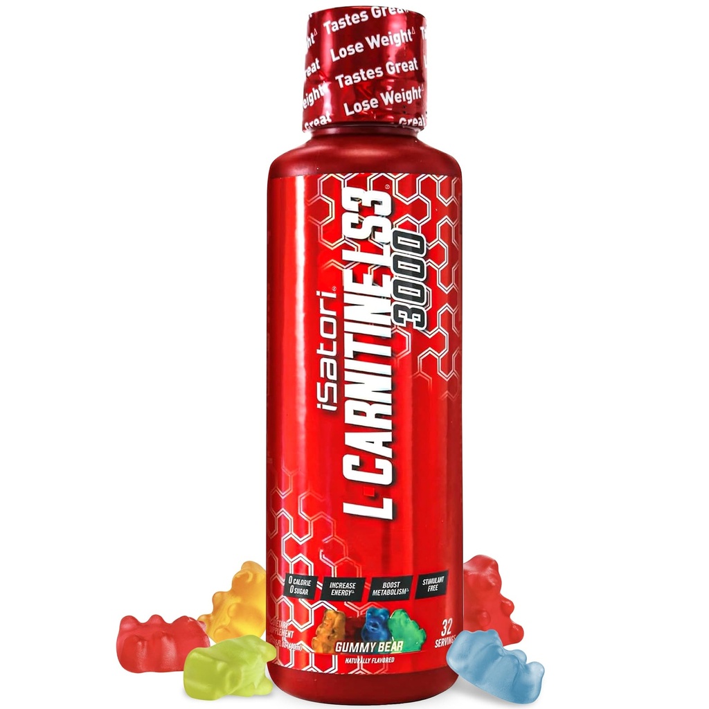 iSatori L-Carnitine LS3 3000, Triple-Blend Liquid L Carnitine Supplement, acetyl & Tartrate, Stimulantti ilmainen, Alhaiset kalorit, sokeriton, Keto-perjantaina, Gummy Bear Flavor (32 tarjoilua)