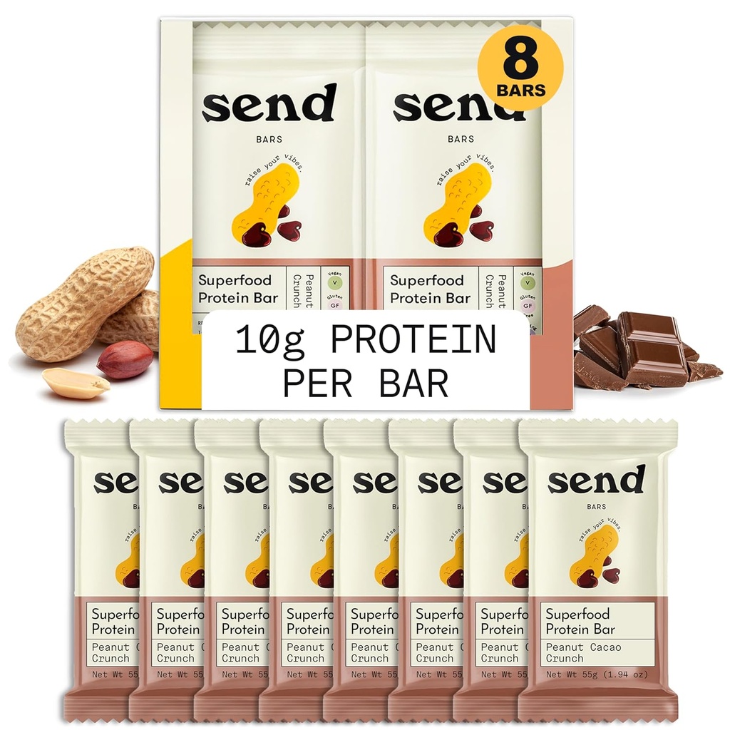 Lähetä baarit Kasvis-Based Vegan Healthy Protein Bars, Vihreät (Peanut Cacao Crunch, 8 Bars) ...