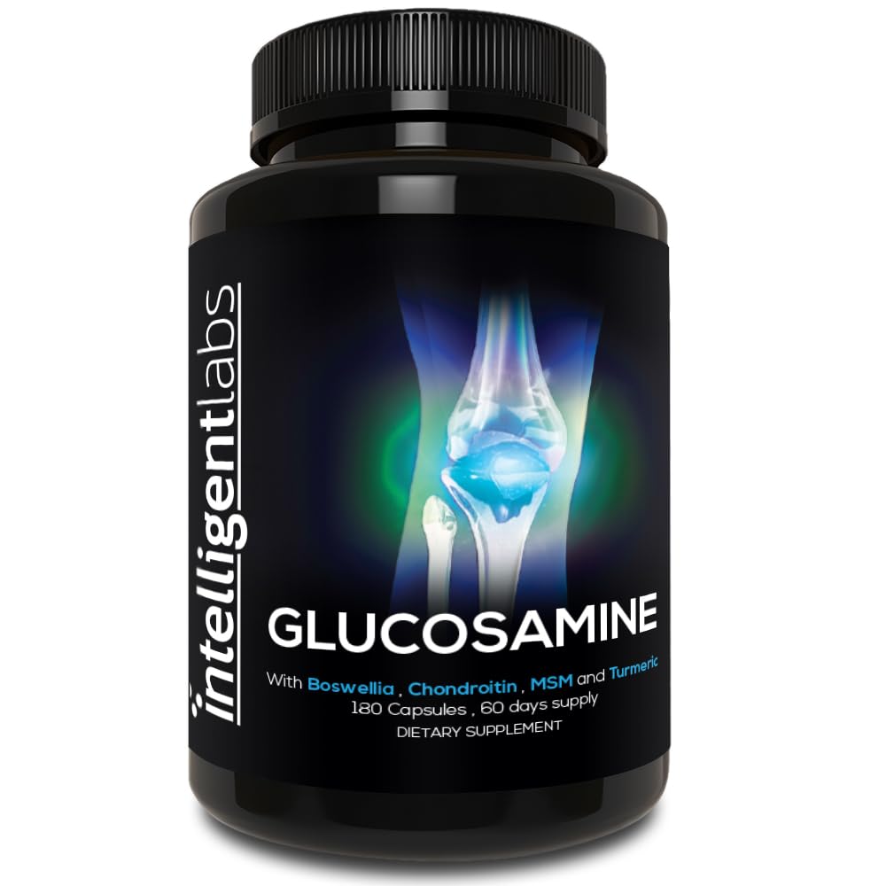 Intelligent Labs Glukosamin och Chondroitin High Strength Complex med MSM | 180 kapslar | Immunsystem Support | med gurkmeja, Boswellia och Quercetin Joint Care Supplements