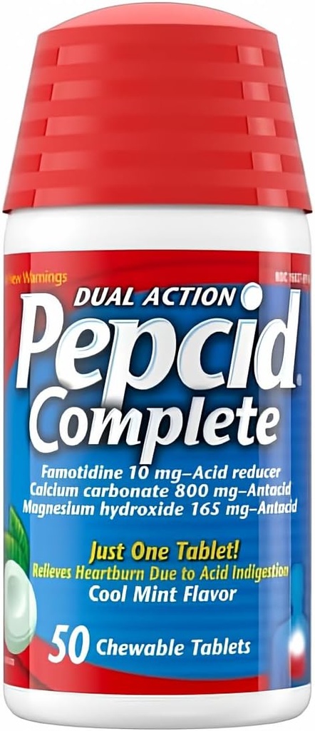 Pepcid Complete Acid Reducer + Antasidi Purutabletti, Cool Mint Flavor, 50 Pepcid Complete (pakkaus 1)