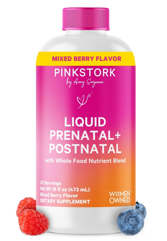 Pink Stork Liquid prenatal vitamiineja naisille - Berry Flavor - Organic Food Blend - Hedelmällisyys, Raskaus, Synnytyksen jälkeen Essentials - Aamulla Sairaus Tuki - Imetys & Imetys - 32 Tarjoukset
