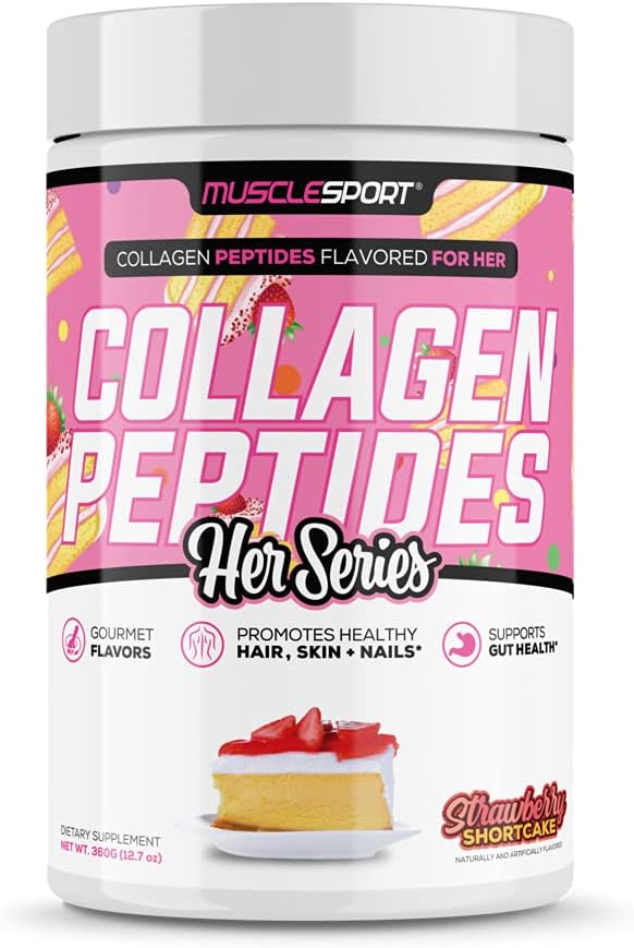 Lihasport Collagen Peptides - Hydrolyzed Grass Fed Collagen Powder täydennysosa - edistää terveet hiukset, iho, kynnet, nivelet - 30 Tarjoilu (Strawberry Shortcake)