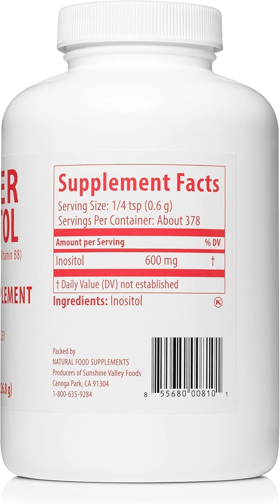 Sunshine Valley® Super Inositol, B8-vitamiinin jauhettu ravintolisä, luonnollinen & PCOS hedelmällisyys täydentää, Hormonaalinen tasapaino & terve munasarjatoiminnon tuki - 16 oz