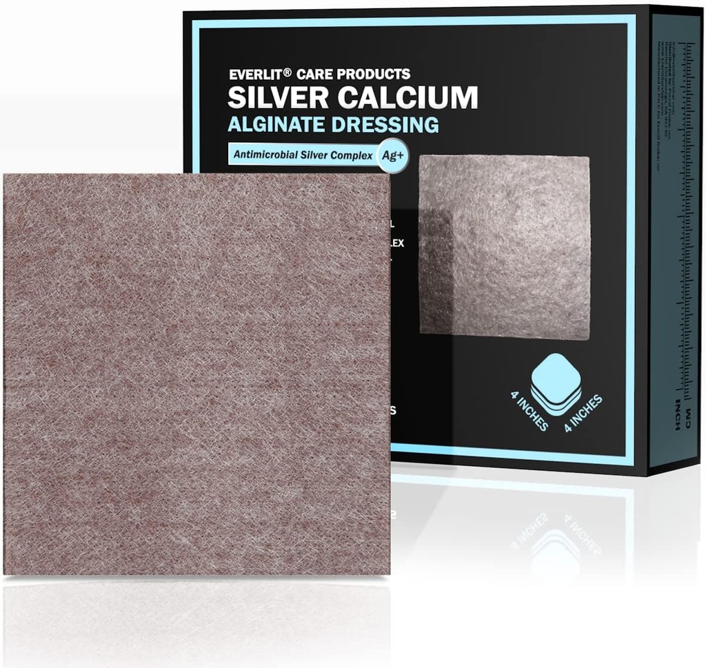 EVERLIT AG Silver Calcium Alginate Wound Dressing | Absorbent Non-Stick Sterile Dressing Pad | Gentle Hemostatic Gauze med Natural Gelling Fiber för Wound Care (4 "x 4" | Pack av 10)