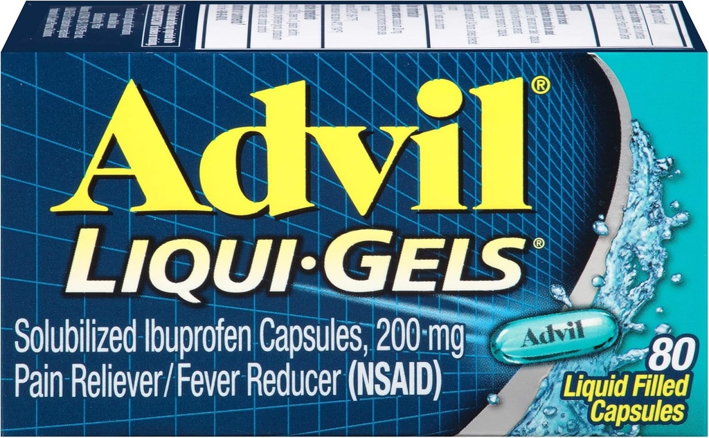Advil Pain Reliever/Fever Reducer, 200 mg solubilised Ibuprofeeni (80-Count Liqui-Gel kapselit, pakkaus 2)